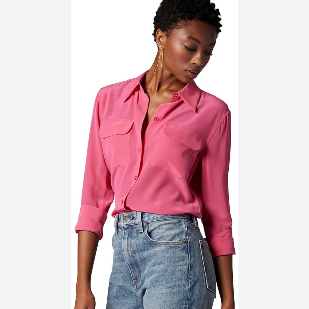 Equipment‎ Silk Slim Top Raspberry Pink Women's Button-Up Blouse
